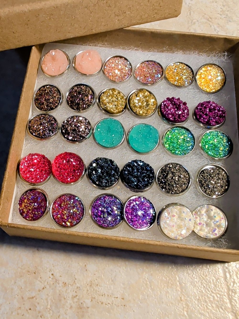 Sparkly Druzy Stud Earrings - Pink, Gold, Green, Purple & More